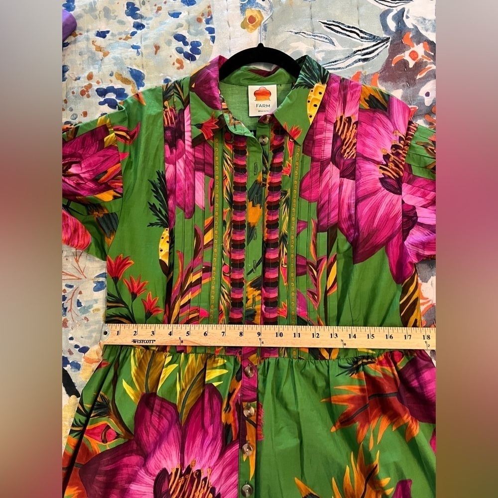FARM RIO M Flowers Balloon Sleeve Maxi ShirtDress - Picture 11 of 16